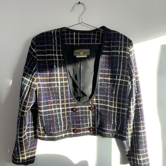 [SOLD] VINTAGE Cropped Textured Tweed Blazer Low Cut Double Breasted size 8 or … - Picture 1 of 10